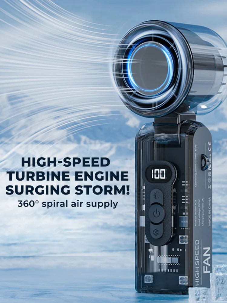 

Портативный ручной вентилятор с мгновенной охлаждающей пластиной и светодиодной подсветкой, регулируемым турбо-вентилятором скорости (1-100), перезаряжаемой батареей 3600 мАч