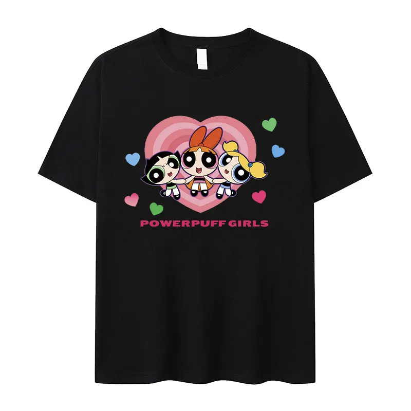 Cute Power Puff Girls Trio Print Graphic T Shirt Men Women Fashion Kawaii Clothing T-shirts Casual 100% Cotton Oversized T-Shirt