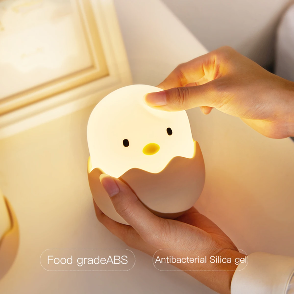 LED Night Light for Children, Soft Silicone, USB Rechargeable, Bedroom Decor, Animal, Chick, Touch Night Lamp, Kids Gift