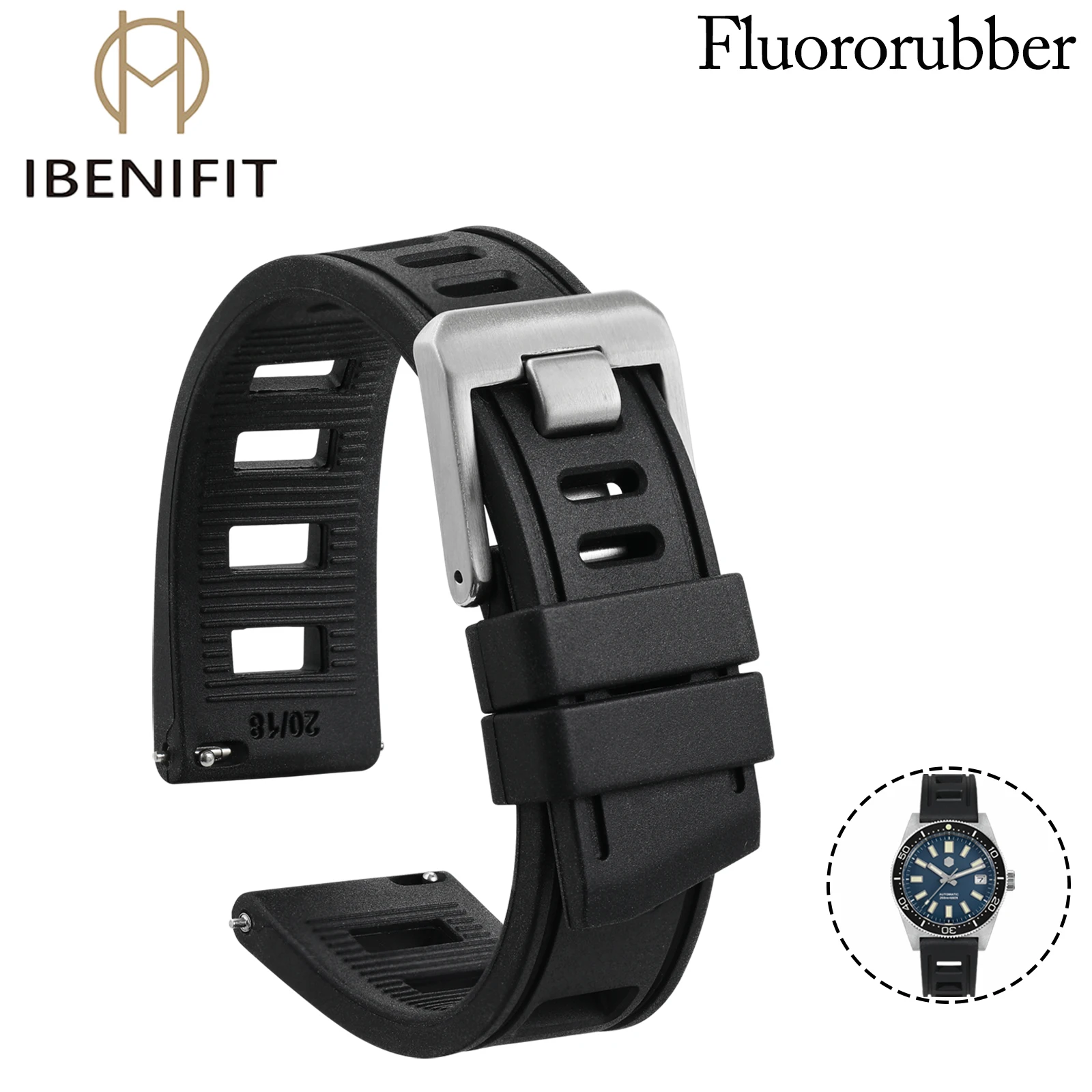 

IBENIFIT NEW Design FKM Watch Strap 20mm Waterproof Fast Release Fluororubber Watchbands For Each Brand Diving Watches