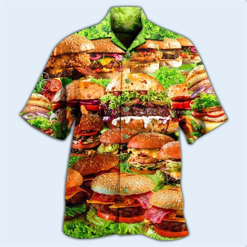 Vegetable Pizza 3D Print Hawaiian Shirt Fashion Western-style Food Pattern Lapel Shirt Street Loose Short Sleeves Blouse Tops