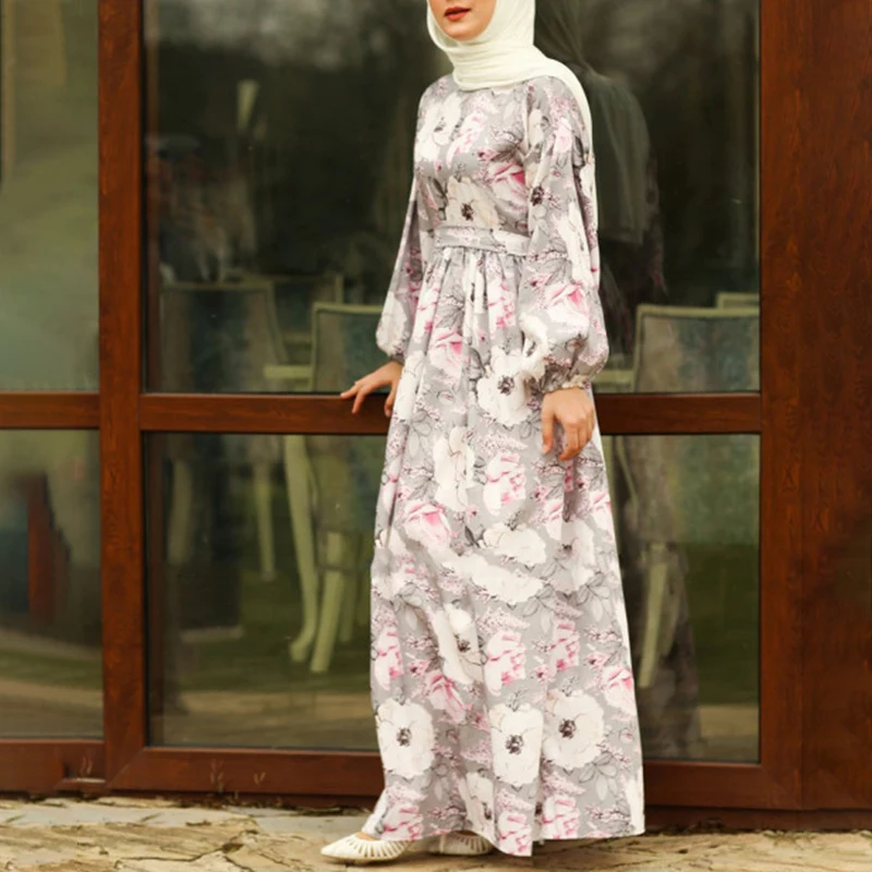 

Guaranteed Fashion Maxi Dress Ramadan Eid Self Belt Loose Dresses Muslim Women Exquisite Printed Long Sleeve Robe Femme 2022