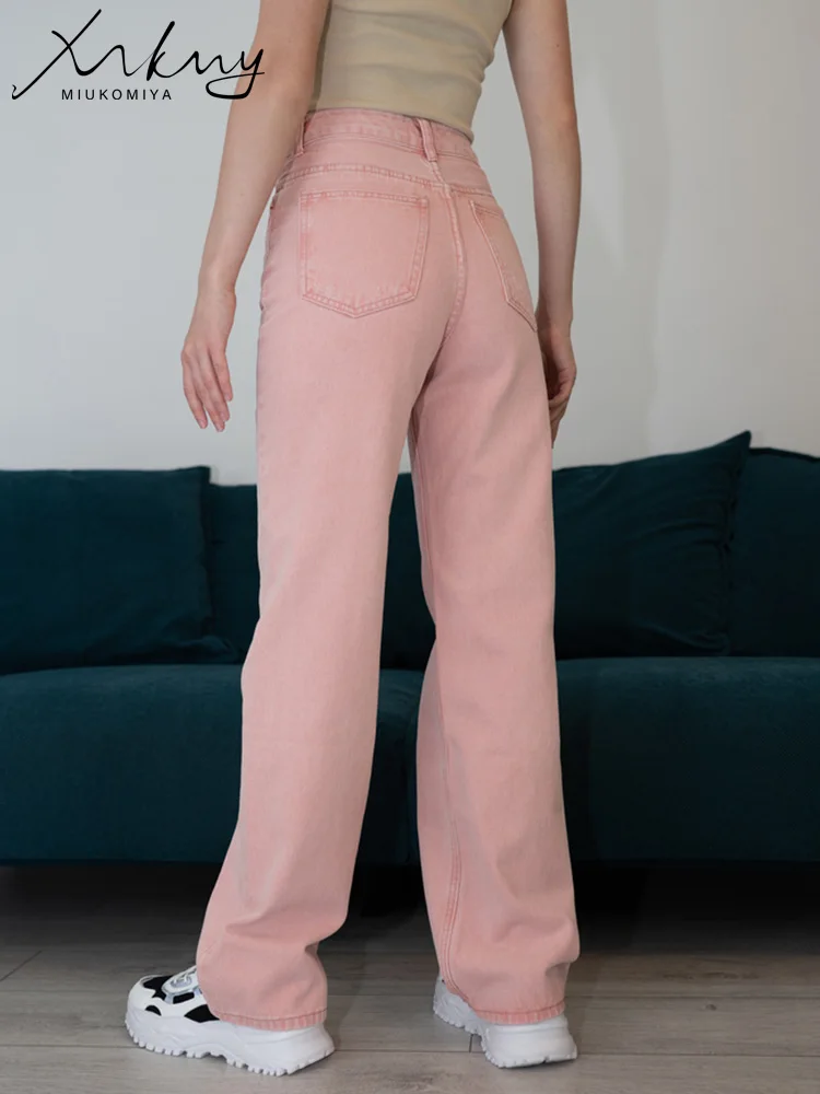 MiuKoMiYa Wide Leg Pink Jeans For Women High Waist Gray Full Denim Pants Straight Vintage Jean Women 2023 Fashion Denim Trousers