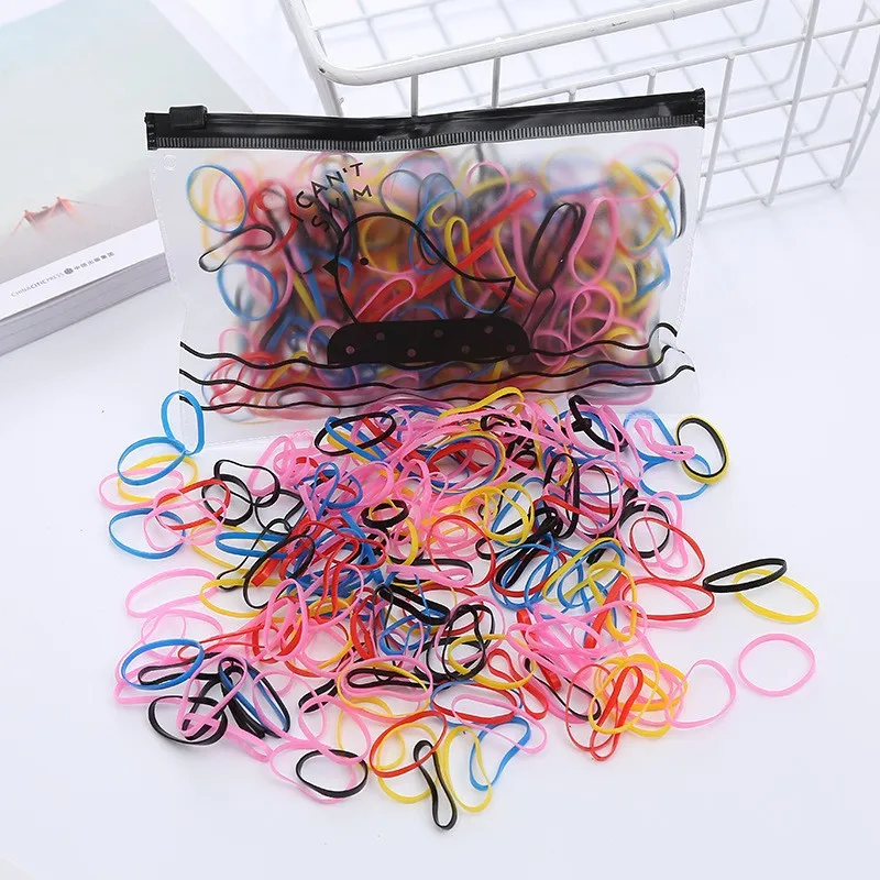 500pcs /1000pcs Children\'s Rubber Band Color Small Rubber Band Thickened Girls Baby Girls Hair Tie Rope Random Delivery