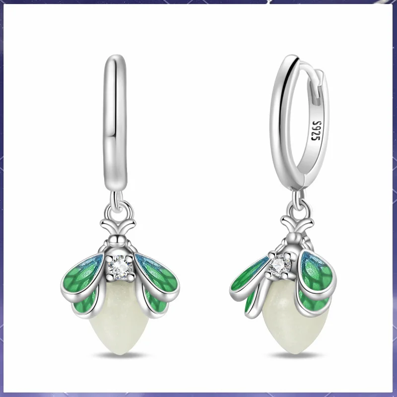 

New 925 sterling silver glowing green firefly earrings fashionable women's DIY jewelry suitable for birthday party gifts