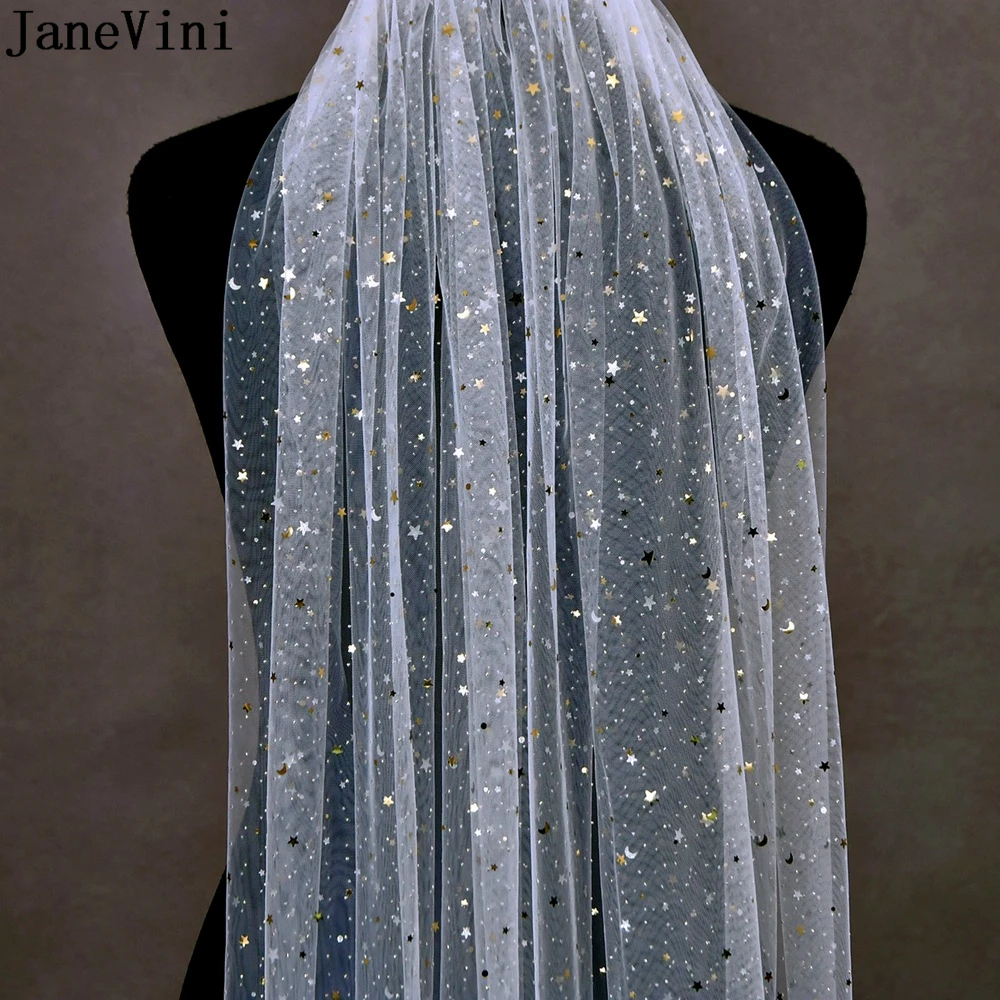 JaneVini Shiny Starry Sky Wedding Veils for Bride 2023 Sparkly Sequined One Layer Tulle Cathedral Long Bridal Veil with Comb