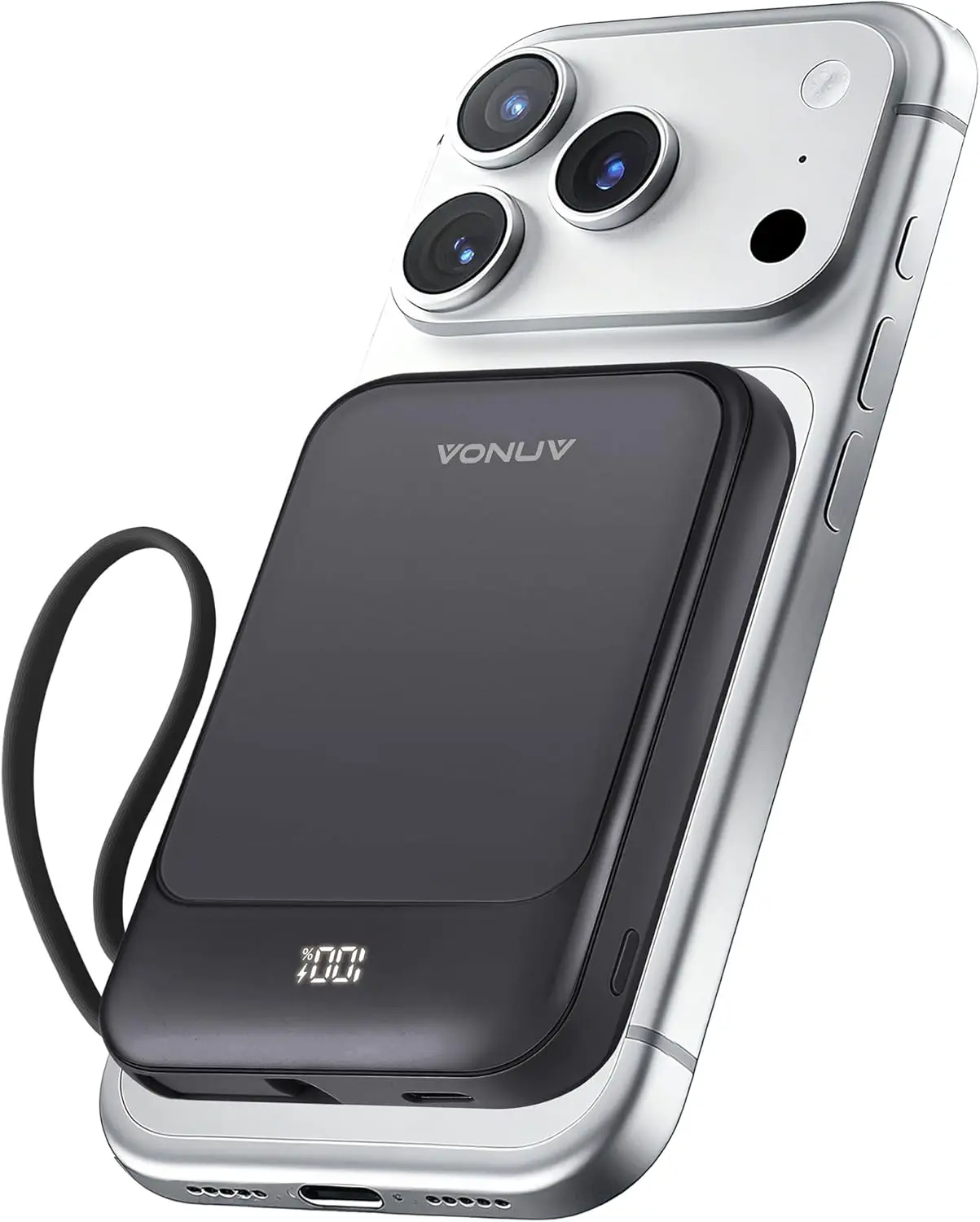 

Магнитный Power Bank 10000 мАч, беспроводное портативное зарядное устройство с быстрой зарядкой и встроенным кабелем USB-C, аккумулятор с LED-дисплеем