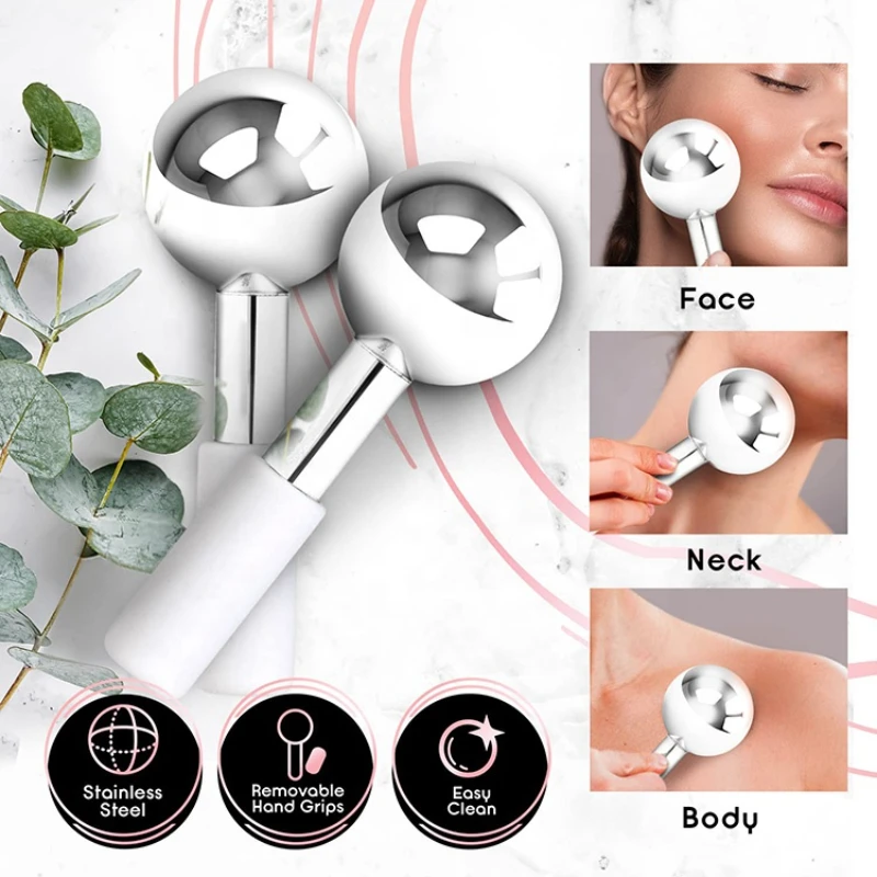 Ice Globes for Face & Eyes, Unbreakable Stainless Steel Cryo Sticks for Beauty Routines, for Puffiness, Wrinkles, Dark Circles