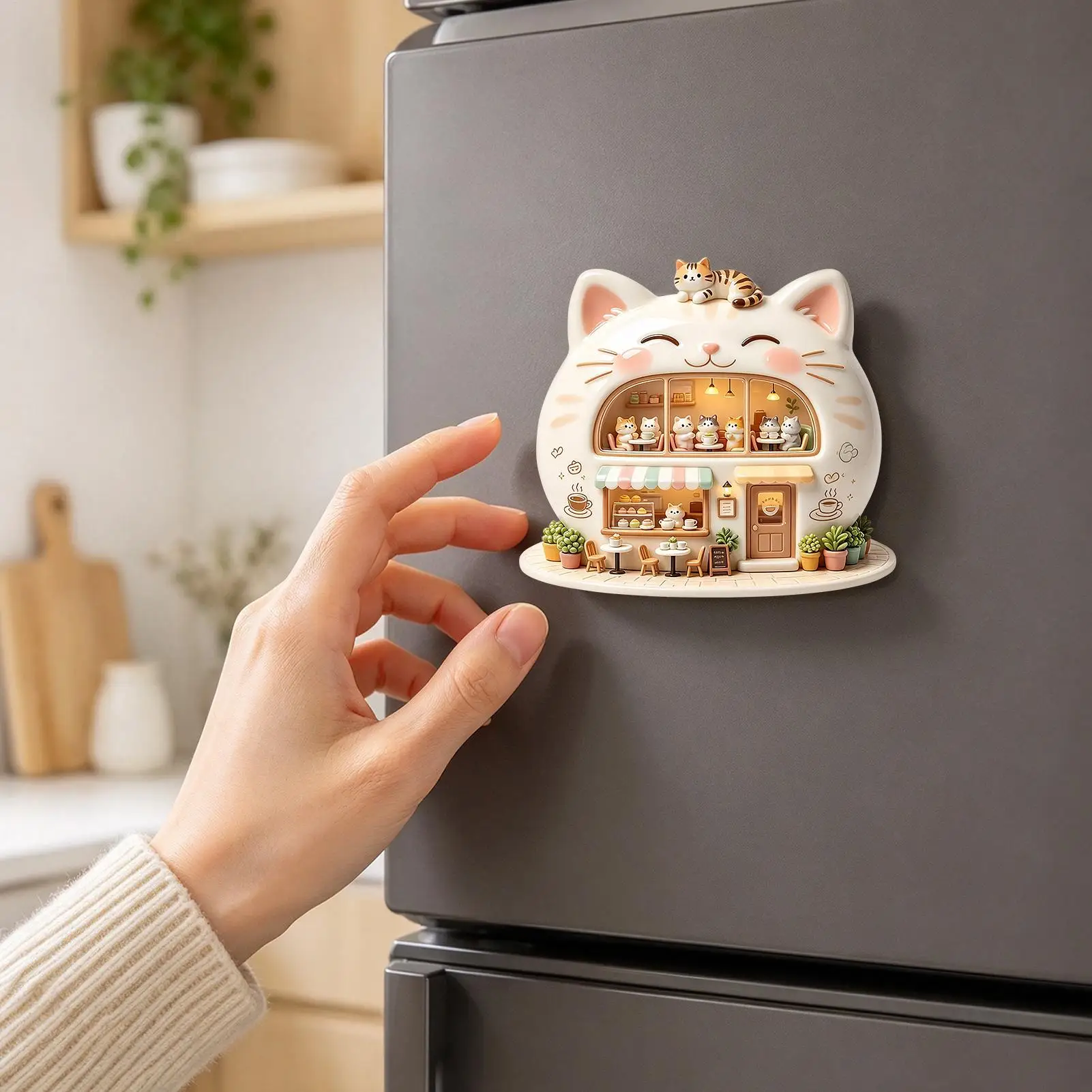 Cat Magnet 3D Resin Cartoon Coffee Shop Magnetic Decoration Cafe Whiteboard Magnetic Stickers For Cabinet Whiteboard Gates Home