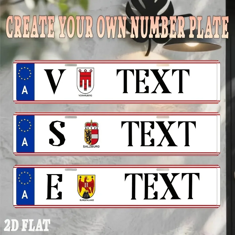 1pc [2D Flat] Austrian Vorarlberg EU Flag Aluminum Plaque 40x10cm Customizable Personalized Text For Backyard Garage Shop Wall A