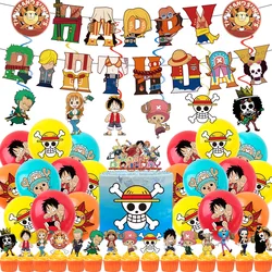 New One piece Theme Party Supplies Set Anime Luffy Boys Birthday Cake Decoration Banner Tablecloth Plate Balloons Toys Gifts