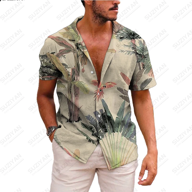 2023 Summer New Men's Fashion Casual 3D Printing Breathable Loose Short Sleeve Shirt Button Plus Size Shirt Men's Hawaiian 4XL