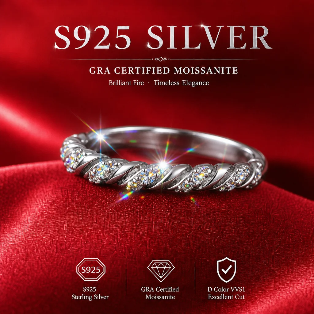 Mit GRA-Zertifikat S925 Sterling Silber 3,0mm Vollmoissanit-Ring D VVS1 3EX Schliff Funkelnder Moissanit-Band Hochzeits- und Partygeschenk – Detail 18
