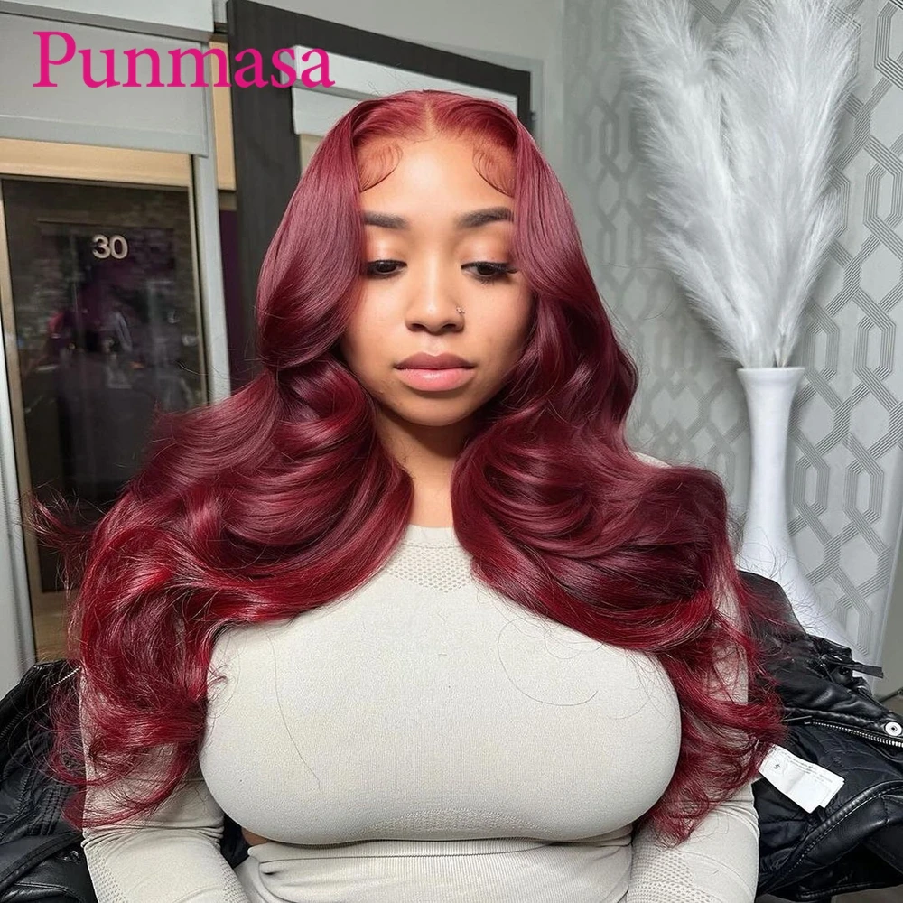 

Punmasa 30Inch 99J Body Wave 13x6 Human Hair Wigs Transparent Lace Front Wigs for Black Women PrePlucked 200% 13X4 Frontal Wig