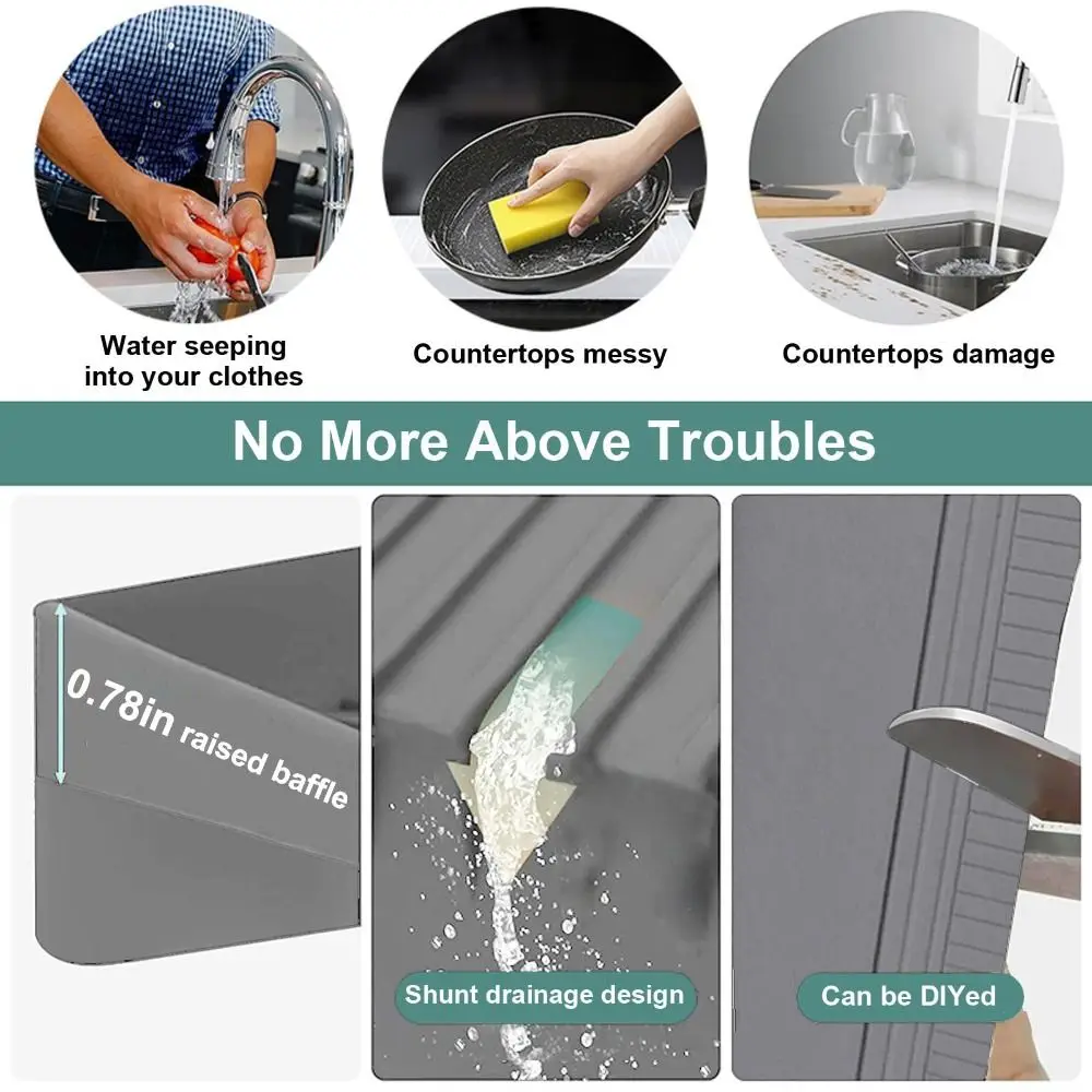 Image 5: 1 pièce Protection de bord d'évier en silicone durable 4 po x 20 po, Protection de comptoir d'évier améliorée, Réglable, Pare-éclaboussures d'évier pour cuisine