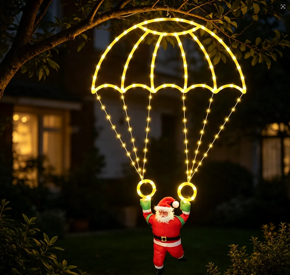 USB Santa Claus Parachute Light Warm LED Hanging Christmas Decoration For Balcony Roof Eaves Window And Holiday Party Display