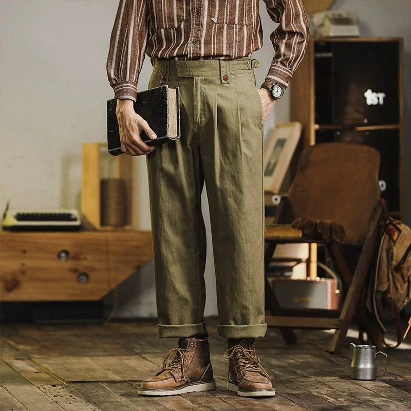 

American Retro Workwear Pants Men's Briti Loose Straight Casual Naples Pants Cotton Straight Leg Trousers for Youth