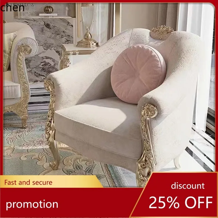 CZ Palace Solid Wood Carved Sofa Fabric Three-Seater Sofa Neoclassical Living Room Furniture Set