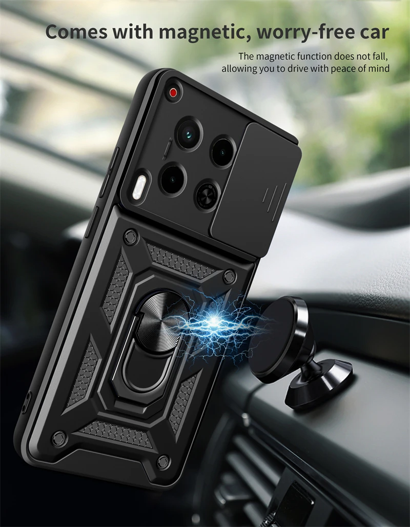 For Tecno Camon 30 5G 4G Case Slide Camera Lens Armor Phone Case For Camon 30pro 30 Premier Camon30 Pro 5G Car Holder Back Cover