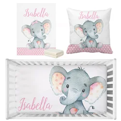 LVYZIHO Baby Girl Crib Bedding Set, Custom Name Pink Elephant Bedding Set,Baby Shower Gift Bedding Set