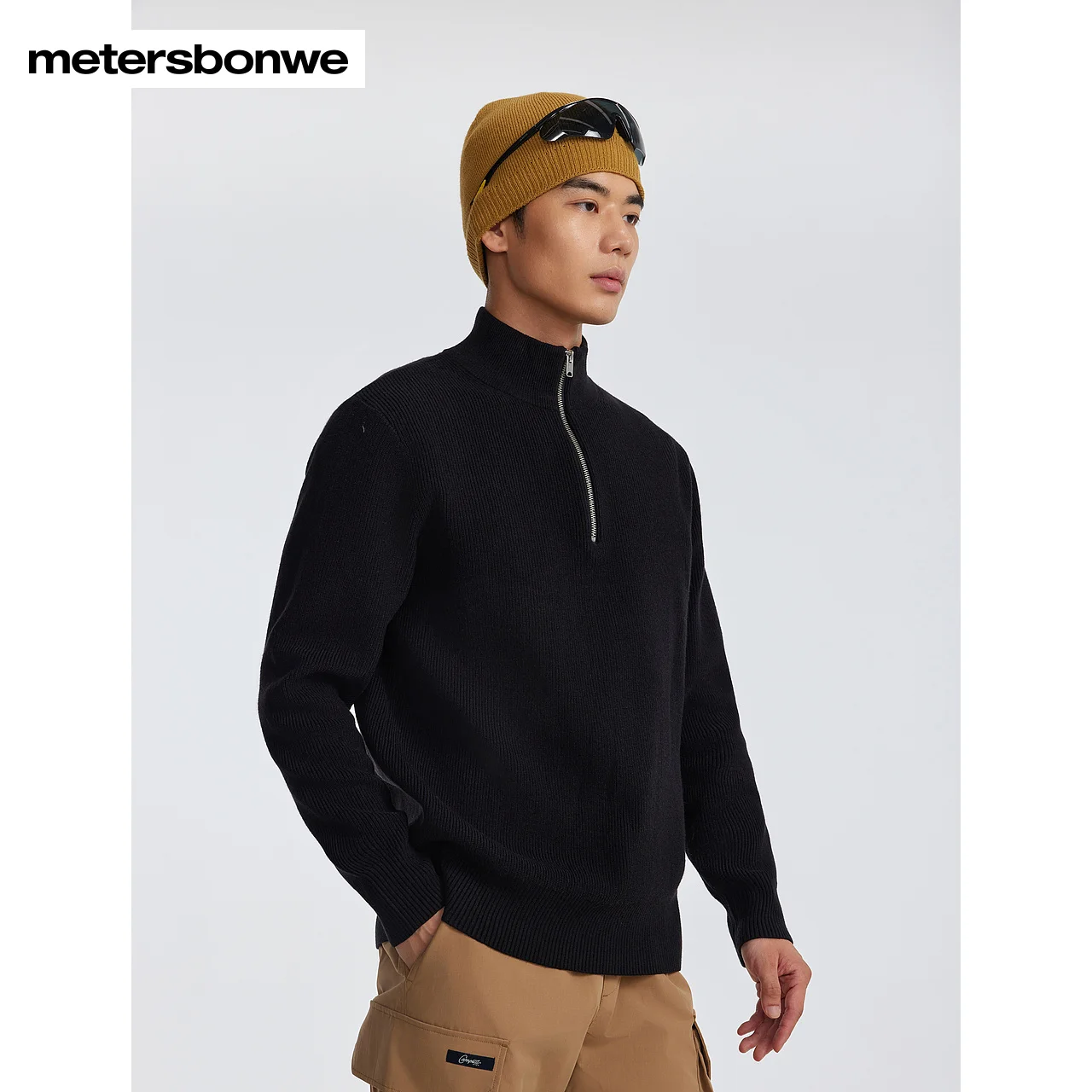 Metersbonwe-Men's Half-Zip High-Collar Long Sleeve Sweater Jumper Solid Color Thick Pullover Highlight Personality Casual Winter