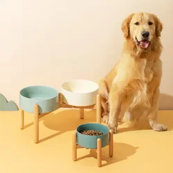 1800ml Big Dogs Bowl Double Ceramic Elevated Pet Food Water Feeders Small Medium Large Dog Feeding Supplies with Wooden Stand