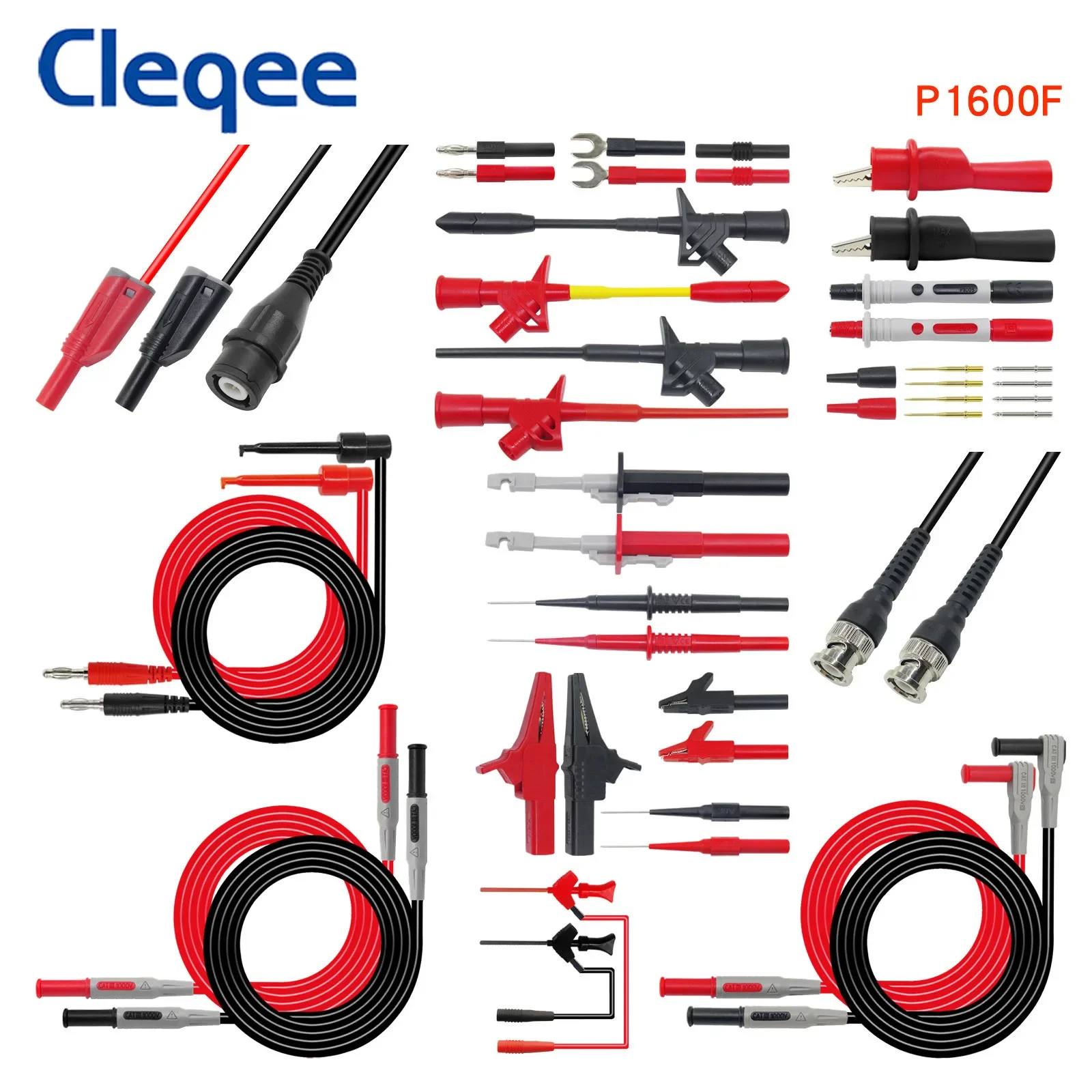 Cleqee P1600 series High Quality Multimeter Test Lead Kit BNC-Test Cable Test Probe IC Test Hook Automotive Repair Tool Set