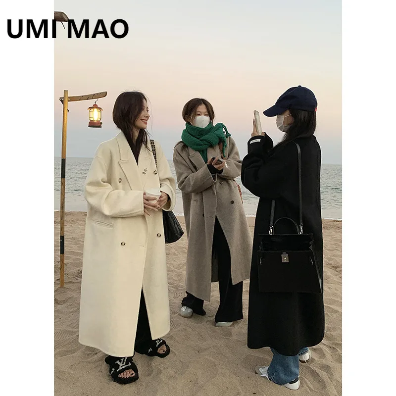 

UMI MAO High-Density Double-Sided Wool Coat Women Autumn Winter High-End Long Loose Thick Woolen Coat Female Overcoat