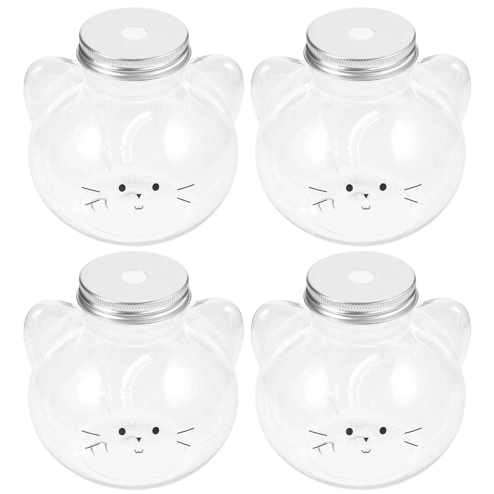

4Pcs Cat Head Juice Bottles Transparent Plastic Reusable Beverage Containers Party Drink Holders Juice Bottles