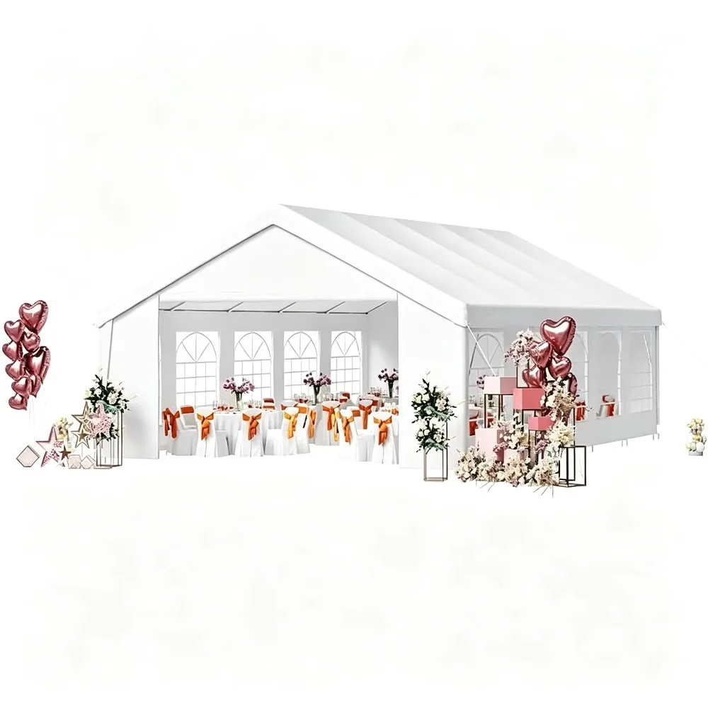 Heavy-Duty Metal Frame PVC Party Tent with Removable Sidewalls Roll-up Door Waterproof for Wedding Camping Outdoor