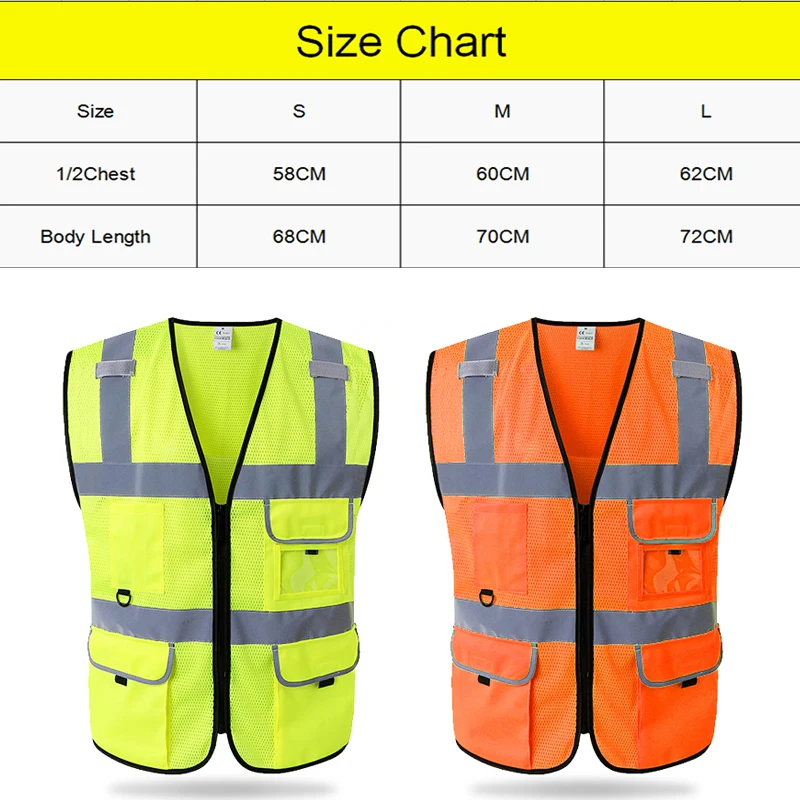 Mens Mesh Safety Work Vest Construction Work Clothes Reflective Orange Vest