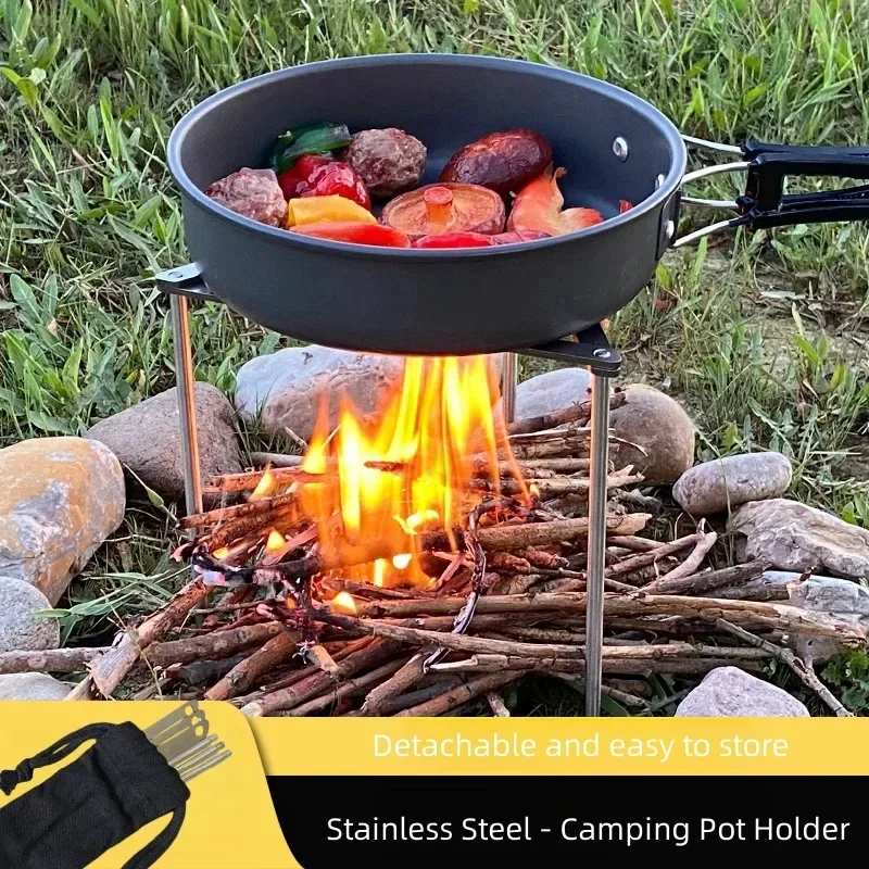 Imagem -06 - Stainless Steel Camping Pot Rack Fogão ao ar Livre Carrinho de Fogueira de Caminhadas Panela Triangular Portátil bc Holder Dispositivo de Caminhada Natural