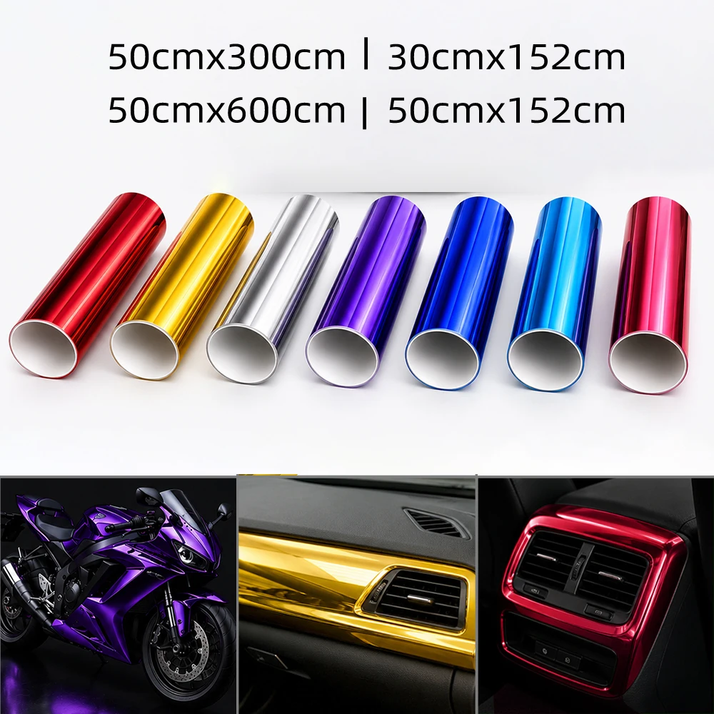 30cm/50cm Stretchable Mirror Chrome Colors Vinyl Wrap Sticker Air Free Car Exterior Interior Trim Motorcycle DIY Decoration Roll
