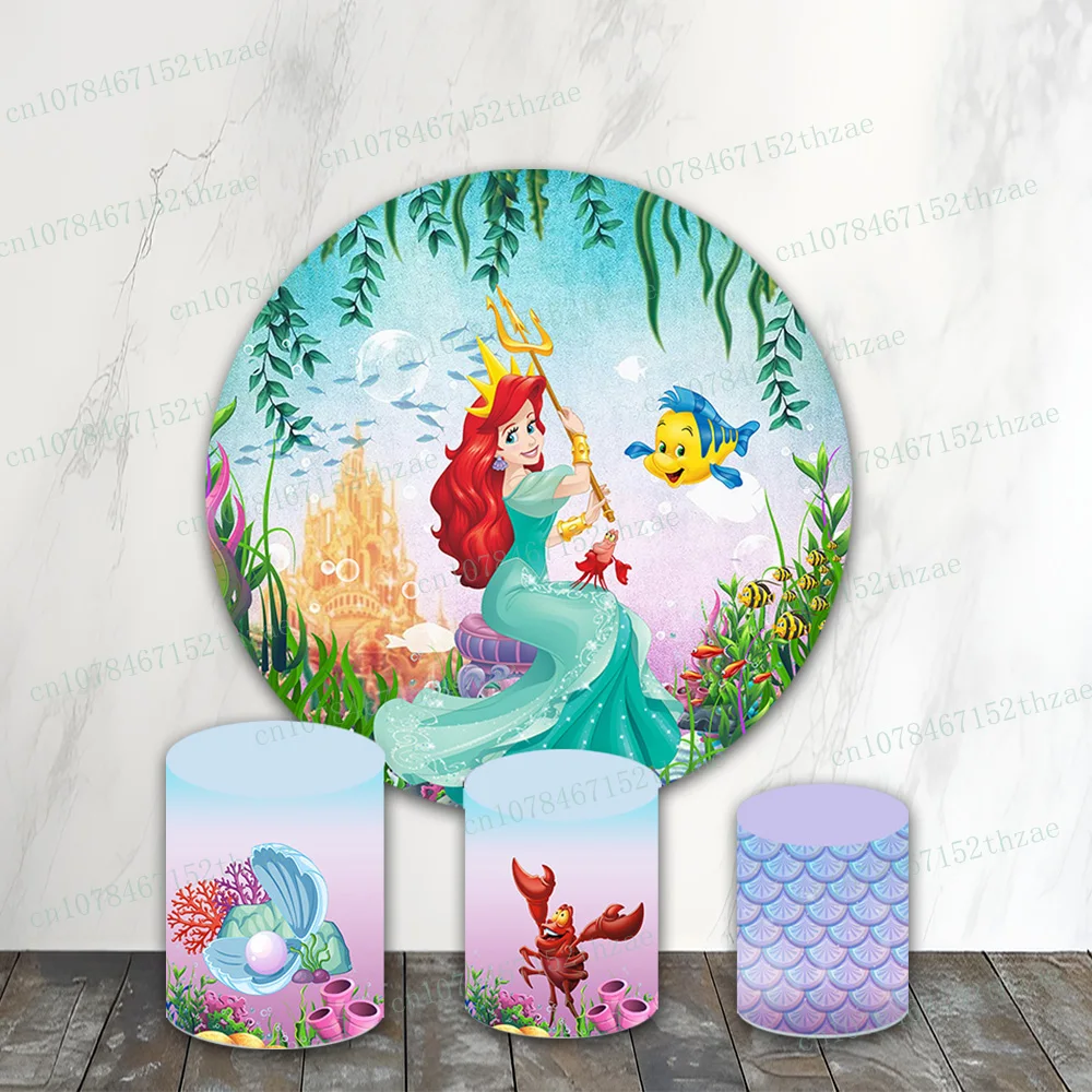 

Mermaid Birthday Party Photo Backdrop Baby Shower Photo Background Round&Cylinders Plinth Covers Photography Backdrop