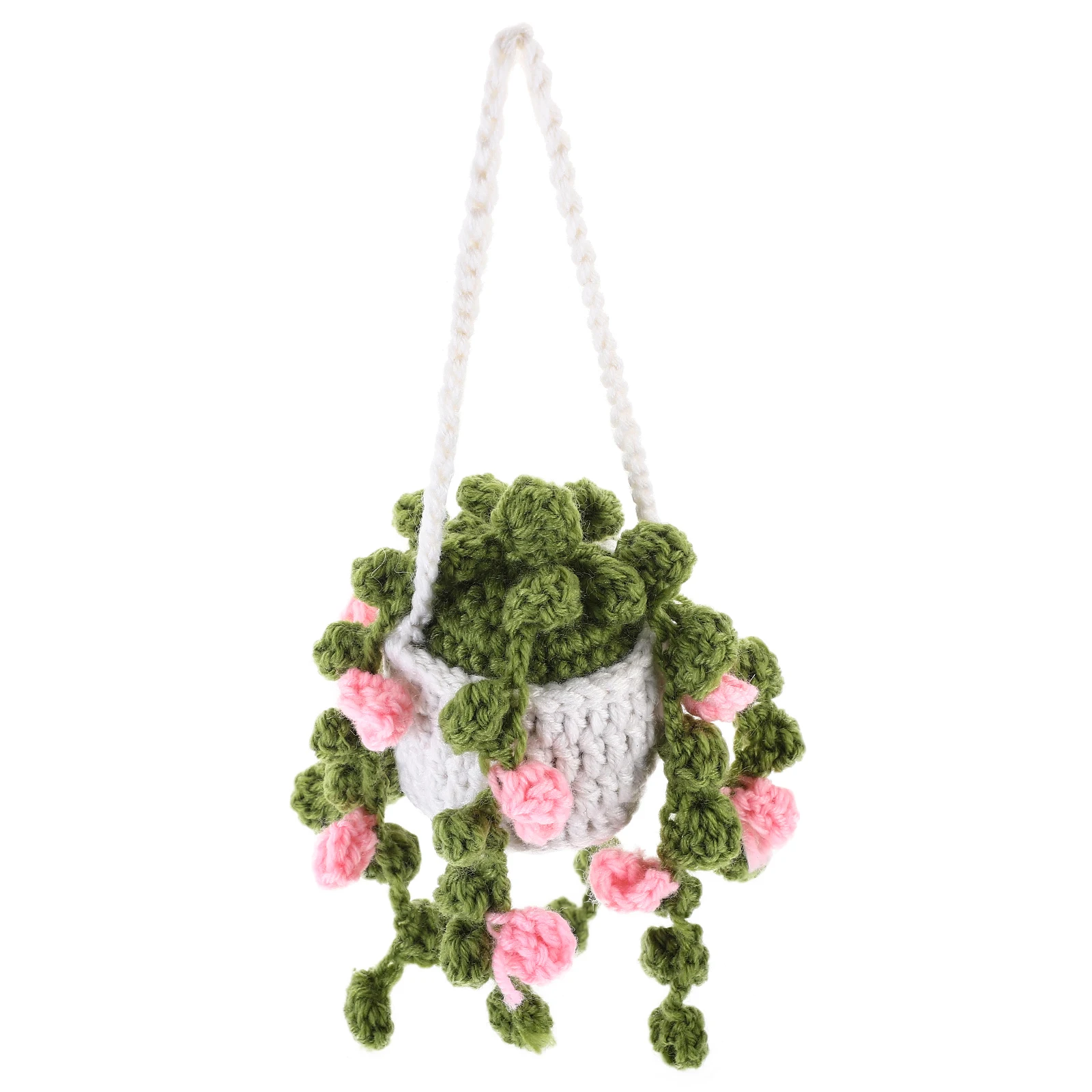 

Hand Crocheted Car Ornament Spider Plant Potted Mirror Decor Cardigan Green Yarn Hanging Basket Woolen Material Home Office Use
