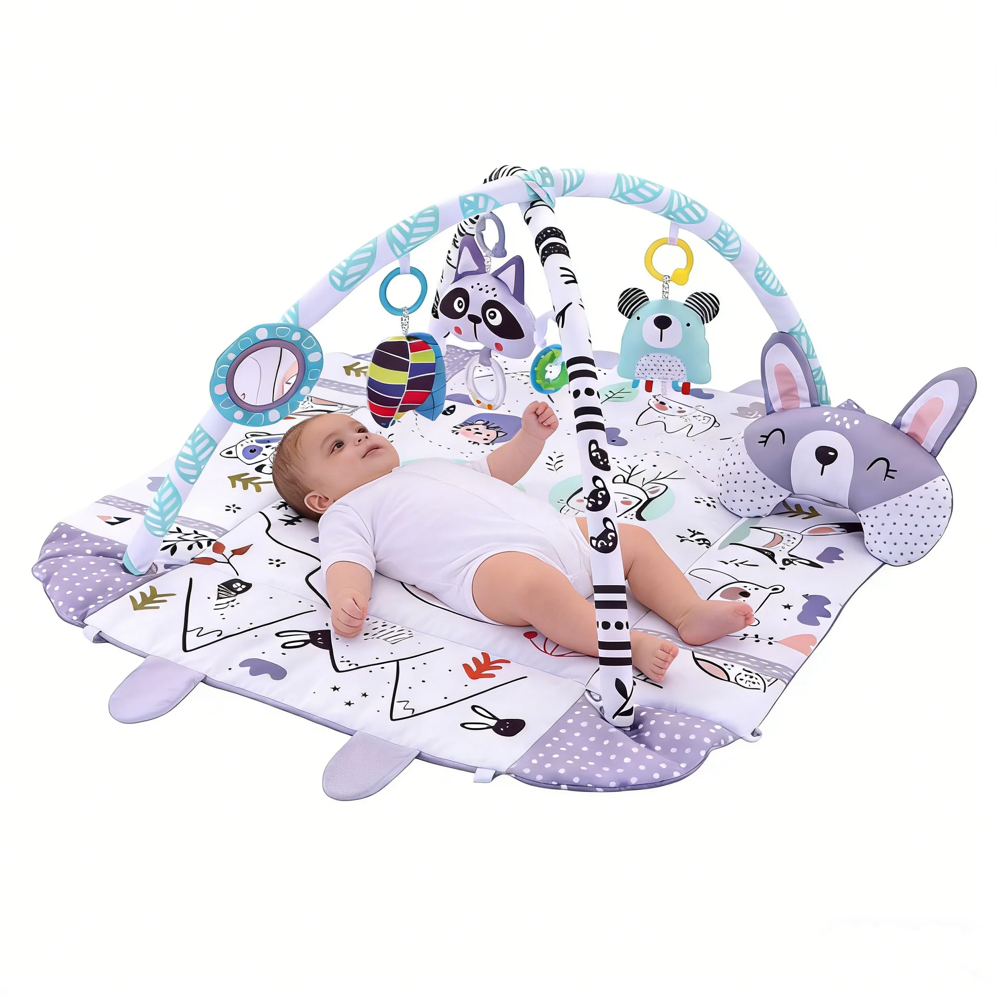 Estera de juegos para bebés, estera para la abdomen con diseño plegable exclusivo, gimnasio de actividades de desarrollo de habilidades basadas en escenario, lavable a máquina