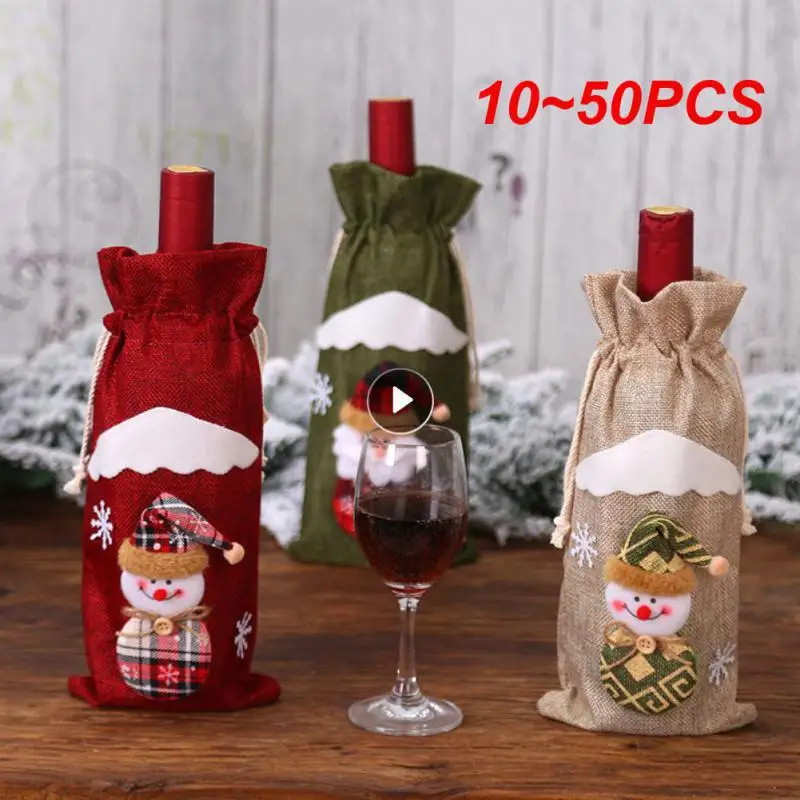 10~50PCS Cute Christmas Bottle Covers Durable Christmas Table Decorations Cloth Wine Bottle Cover Dress Up