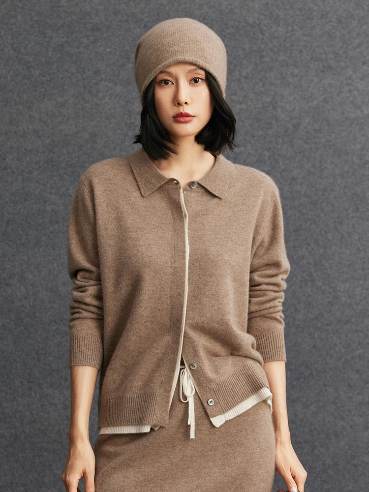 

TLOML Women's 100% Cashmere Sweater Buttons Cardigan Turn Down Collar Cashmere Knitwear High Quality Autumn Winter Casual Tops