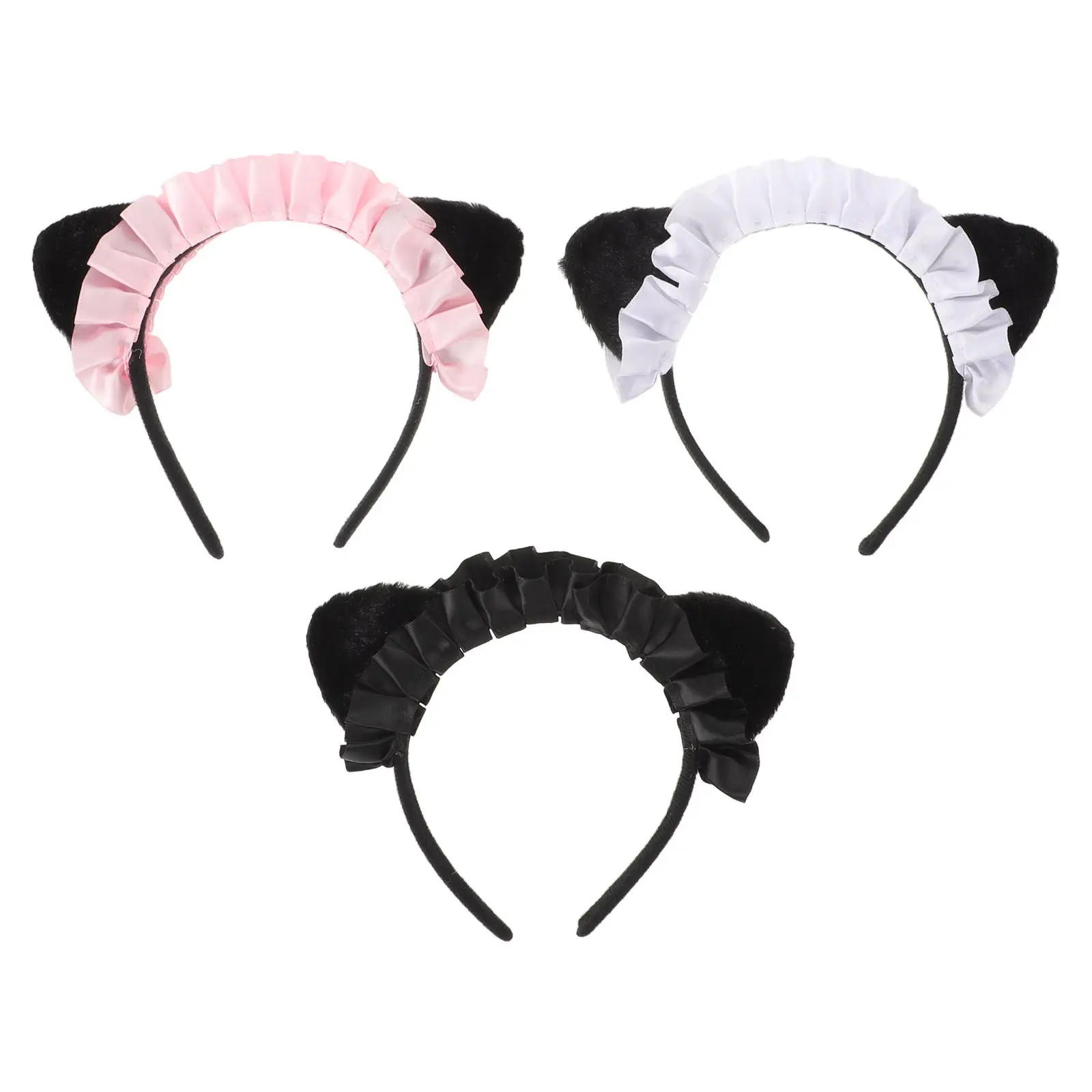 Bandeau à oreilles de chat en tissu doux, accessoires de Costume de chat Lolita, pour filles, déguisement de fête, 3 pièces