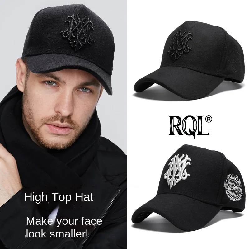 

Men's Baseball Cap Autumn Winter Wool Hat Keep Warm Big Head Circumference Tweed High Top Hat Truck Cap Embroidery Totem 2021