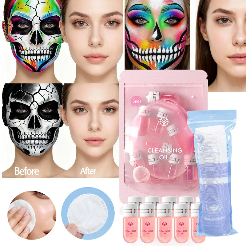 YOUNG VISION น้ำมันล้างเครื่องสำอาง 5/10 ชิ้น + แผ่นสำลี 100 ชิ้น ชุดน้ำมันล้างเครื่องสำอางทำความสะอาดล้ำลึก อ่อนโยนต่อผิว