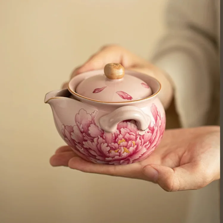 Pink Ru Ware National Fragrance Pot Large Gaiwan Single Non-Scald Household Teapot High-End