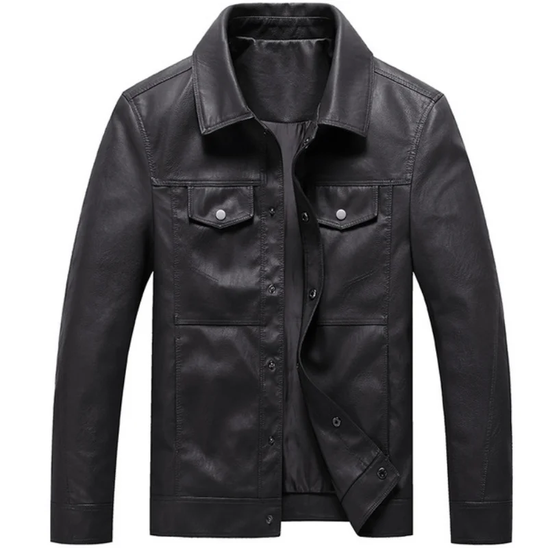 Spring Autumn Thin Style Coat Pocket Style Turndown Collar Motorcycle Jackets Men clothes jaquetas Men's Leather Jackets MY494