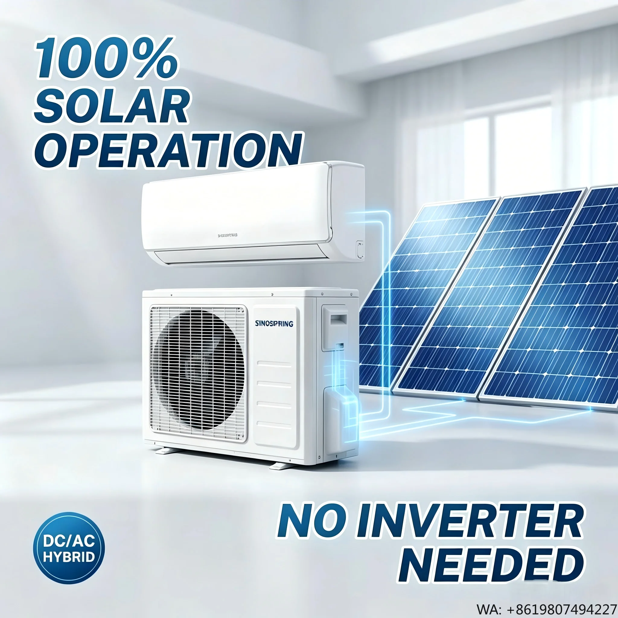 Sinospring 12000BTU AC/DC Hybrid Solar Air Conditioner with GMCC Compressor Energy Saving Split Type AC