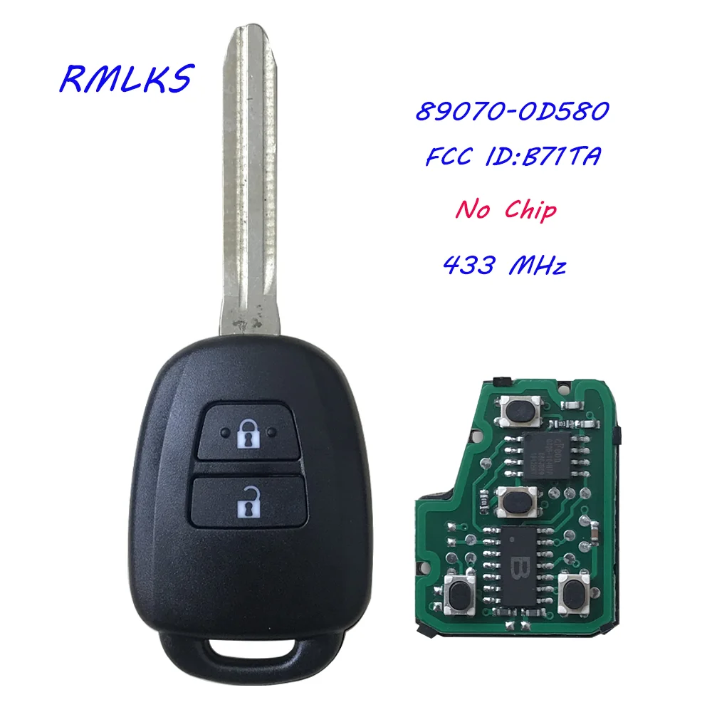 

B71TA 433MHz Smart Remote Car Key for Toyota Yaris 2014-2017 Vios 2013-2016 FOB G /H Chip 89070-0D580 TOY43 Blade