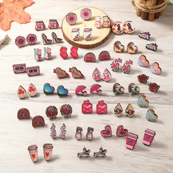 European and American earrings, cute raindrops, umbrellas, cat flowers, love milk tea cups, car cups, cartoon wooden earrings