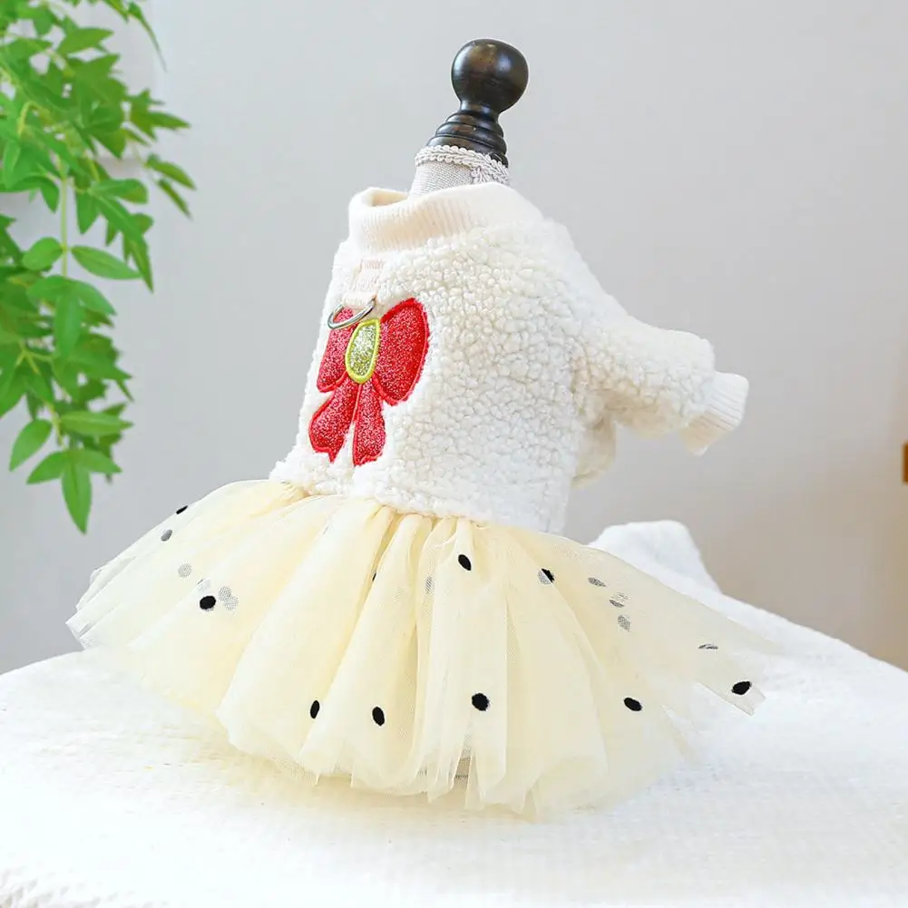 Fine Workmanship Pet Dress Charming Pet Dress with Bow Charming Winter Pet Apparel Lace Skirts with Traction Ring for Dogs