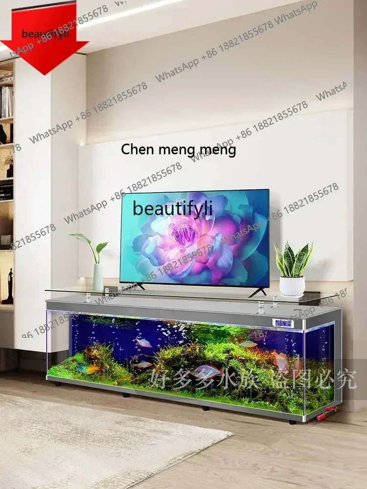 new TV Cabinet and Tea Table Integrated Fish Tank Living Room Super White Glass Floor Large Ecological Aquarium ss 8617