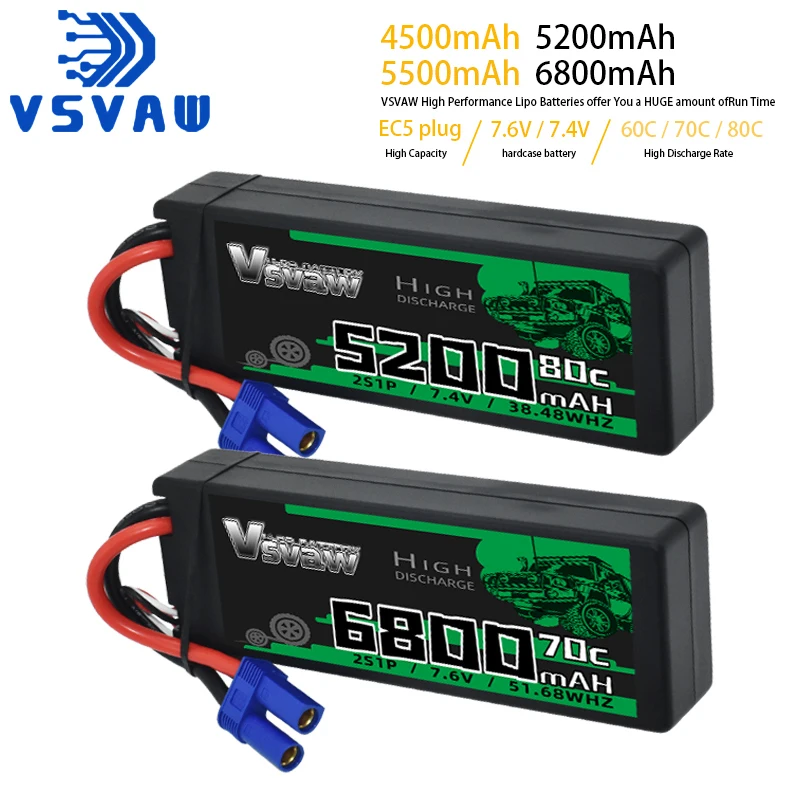 VSVAW 2S batería LiPo 7.4V con conector EC5 para coche RC - imagen 4