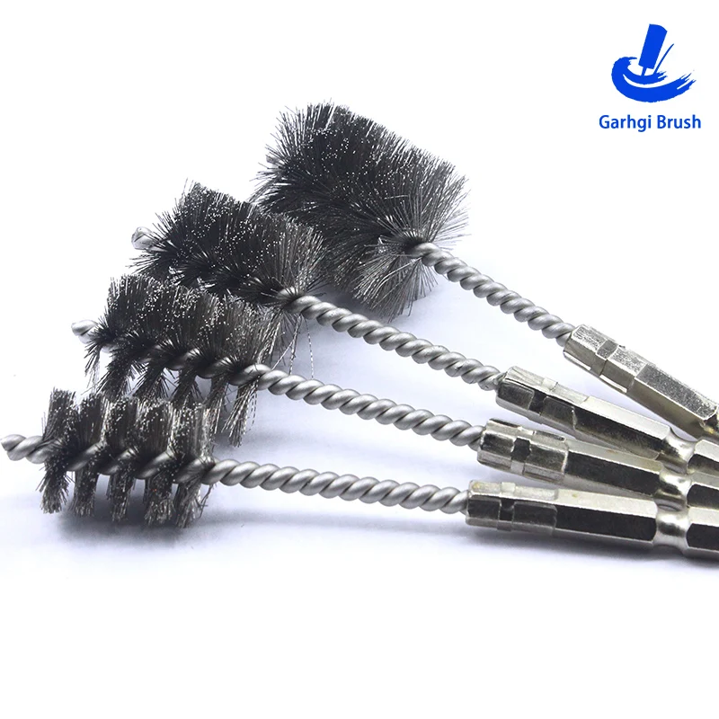 Spazzola metallica per trapano elettrico con codolo esagonale da 1/4" in filo intrecciato in acciaio inossidabile per la pulizia del foro Sbavatura Lucidatura Utensili manuali Metallo